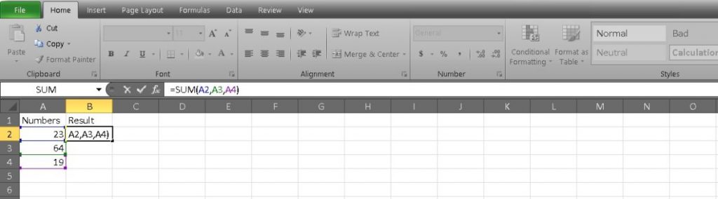 add cells in Excel